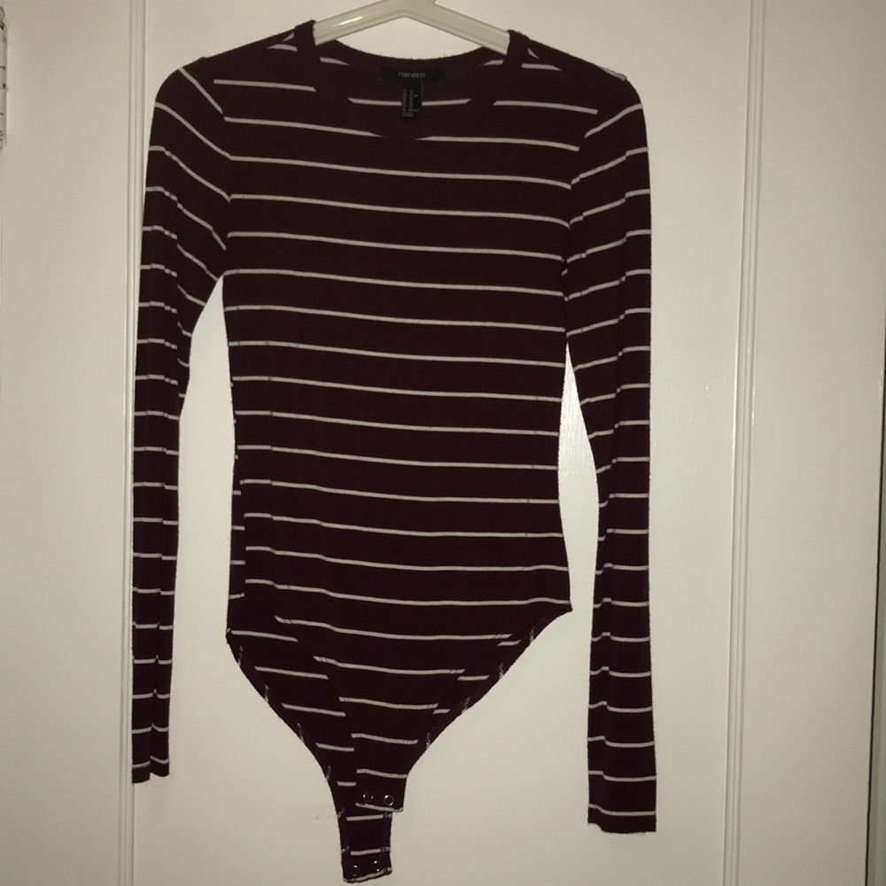 Forever 21 Maroon Striped Snap Bottom Bodysuit